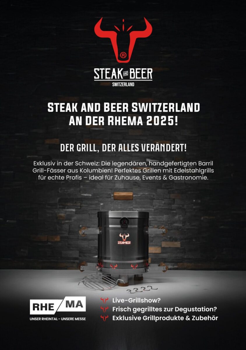Steak an Beer Switzerland an der RHEMA Flyer Rückseite