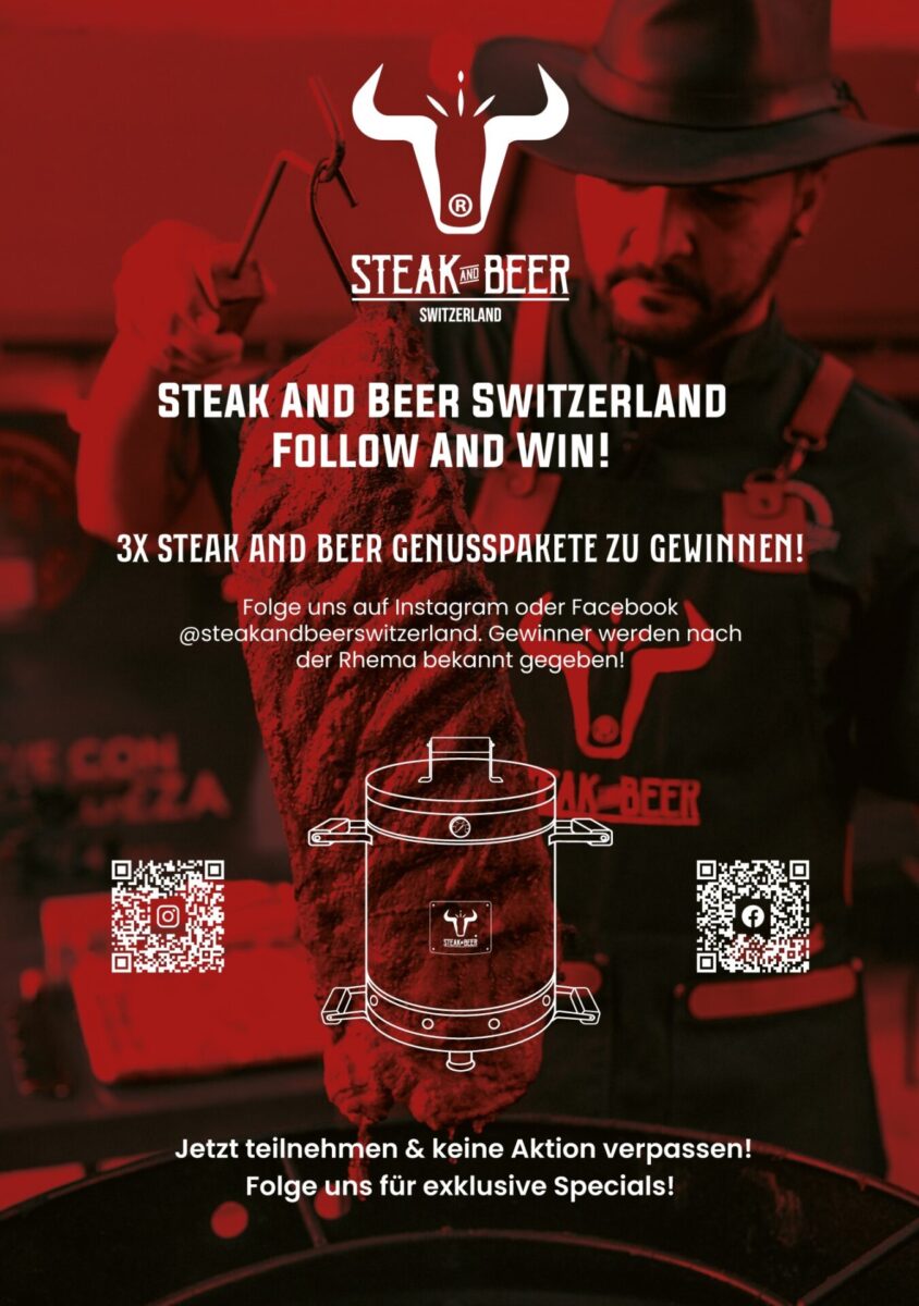 Steak an Beer Switzerland an der RHEMA Flyer Vorderseite