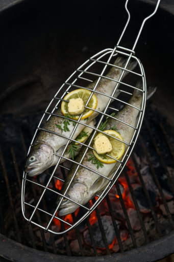 Forelle mit Zitronenbutter im fischGrillkorb